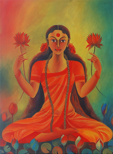 MR0043 
Siddhibuddhiprade Mahalakshmi 
Acrylic on Canvas 
38 x 28 inches 
Available
